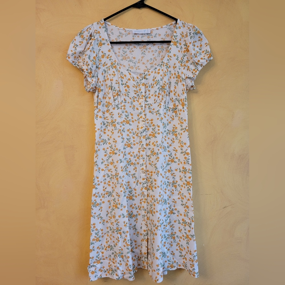 Primark Yellow Floral Summer Buttoned Mini Dress | Size US 2